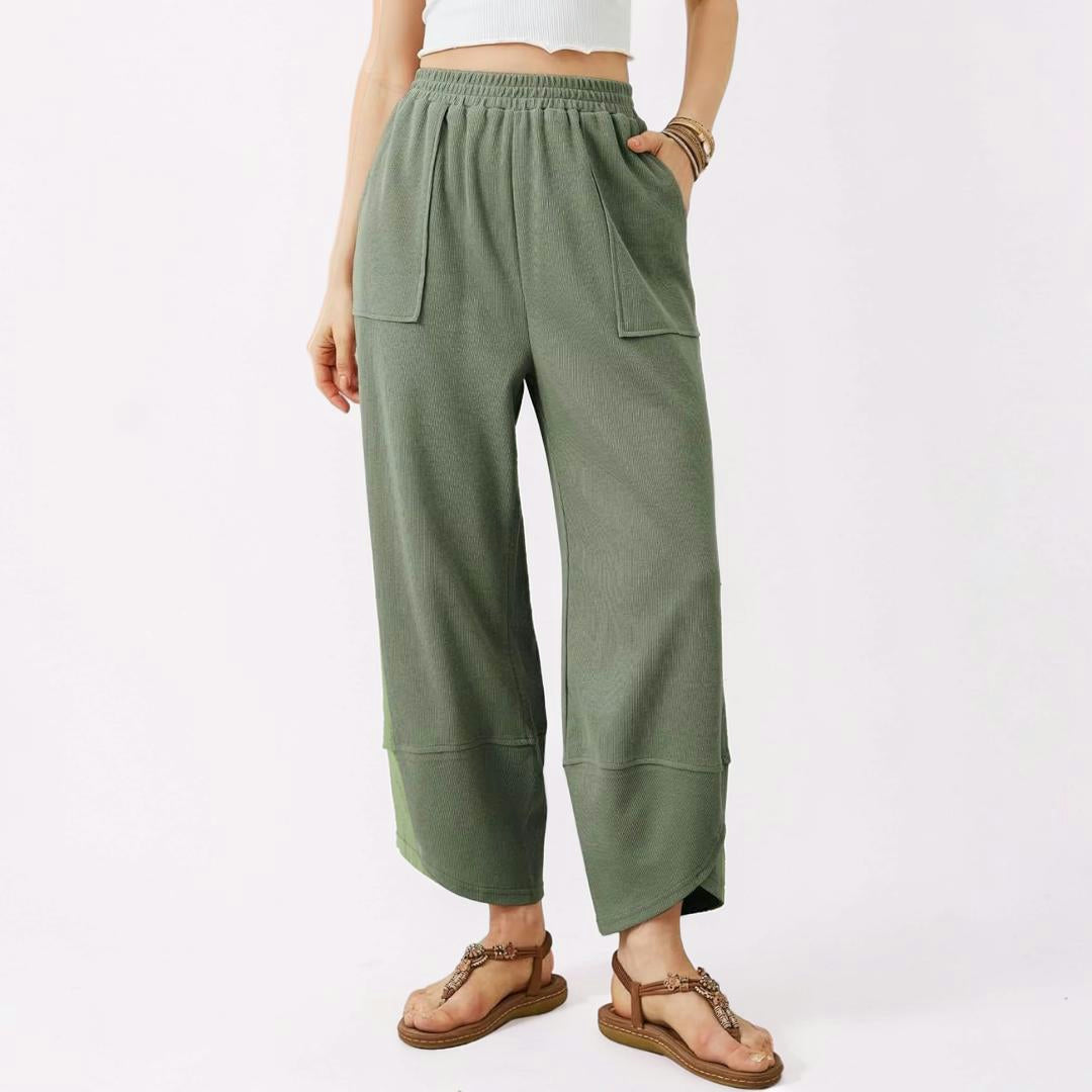 Pantaloni Donna Vita Alta Vestibilità Larga Casual Comfort