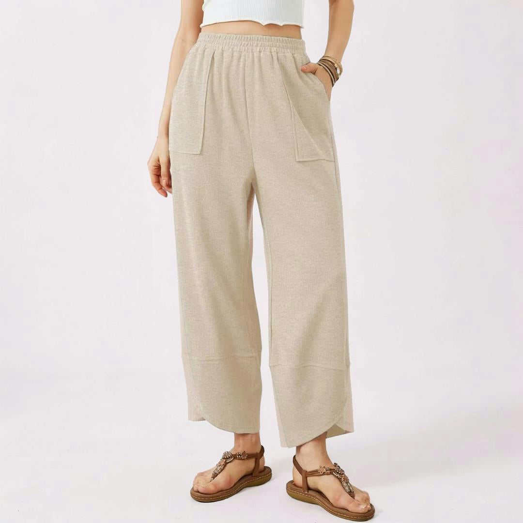Pantaloni Donna Vita Alta Vestibilità Larga Casual Comfort