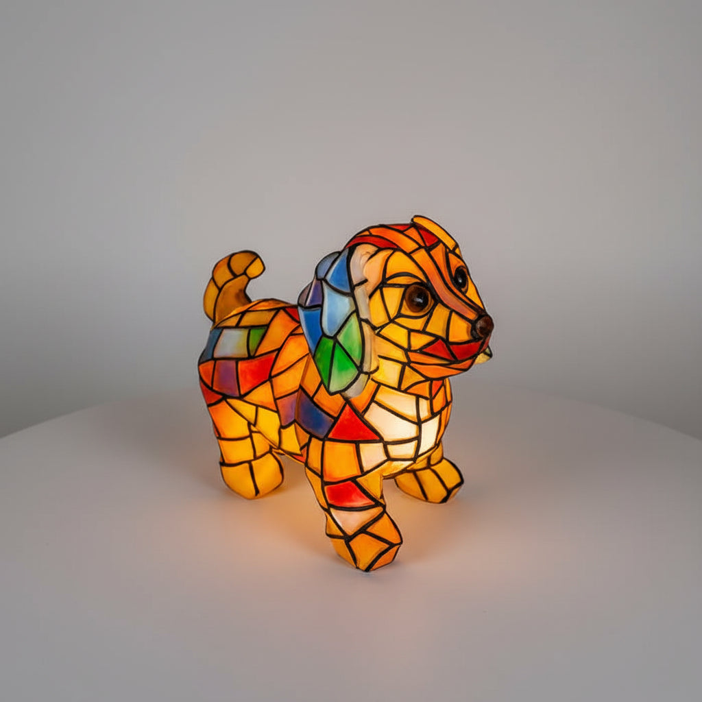 LED Dog Figure Lamp Stained Resin Decorative