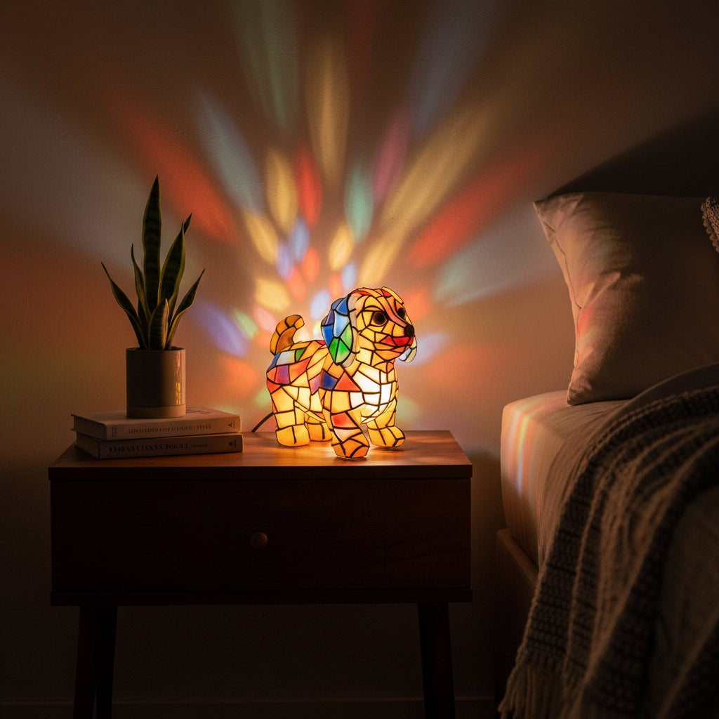 Lampada Figura Cane LED Resina Colorata Decorativa