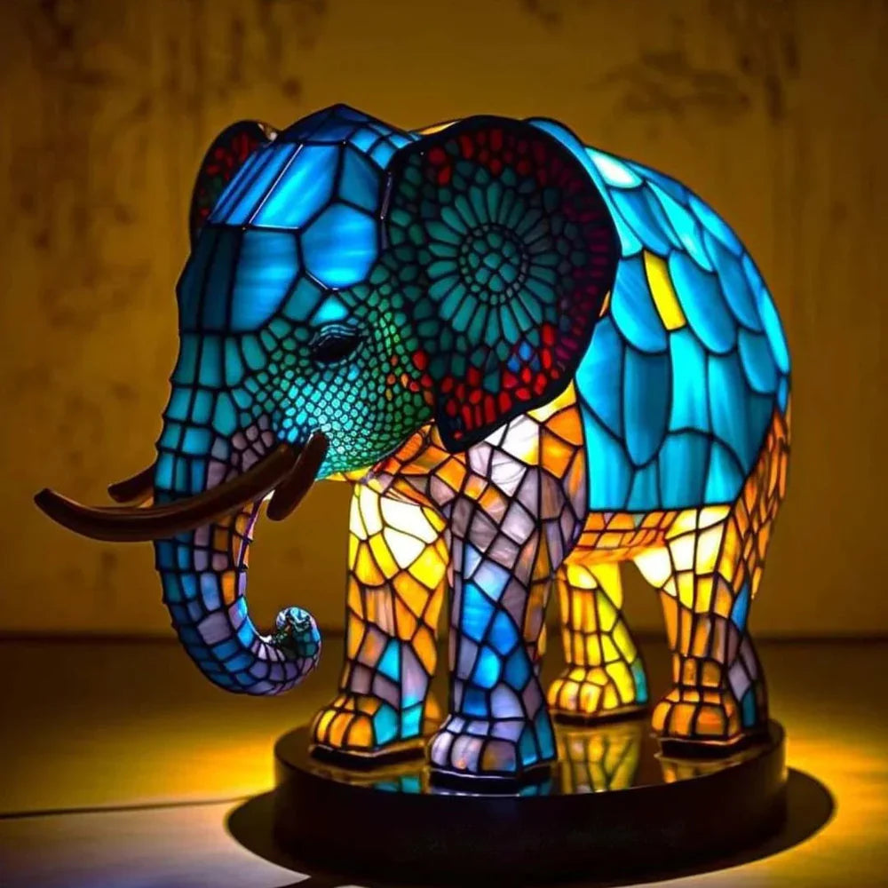 Table Lamp Stained Glass Animal Sculpture Ambient Lighting