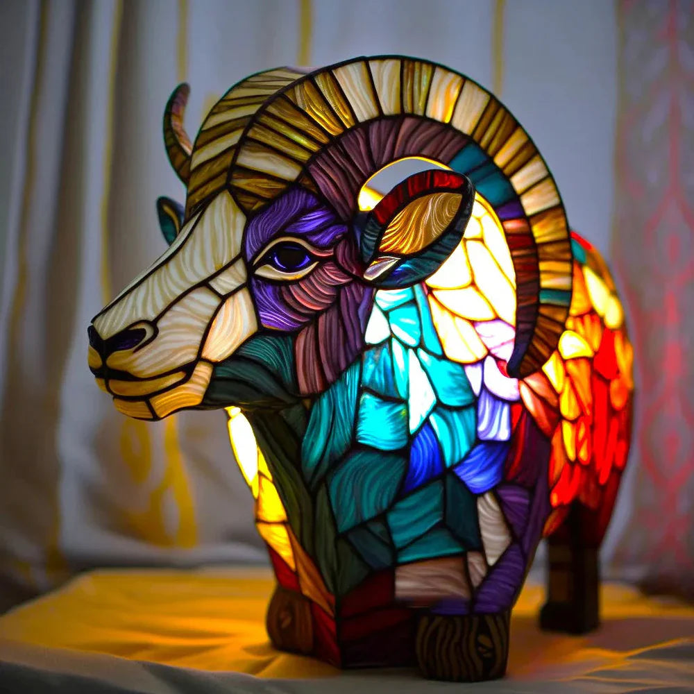 Table Lamp Stained Glass Animal Sculpture Ambient Lighting