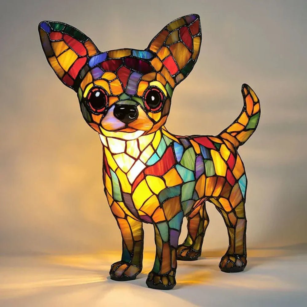 Table Lamp Glass Tiffany Style Dog Figure Warm Ambient Lighting