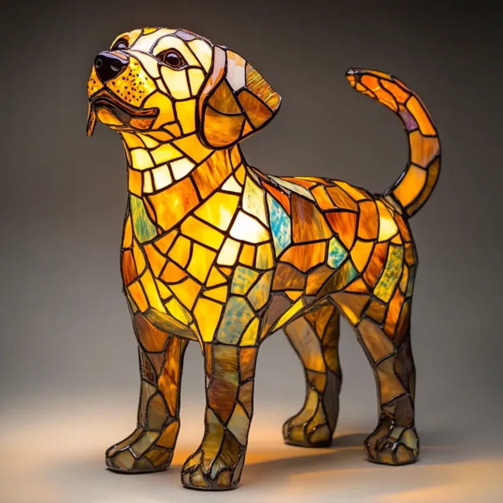 Table Lamp Glass Tiffany Style Dog Figure Warm Ambient Lighting