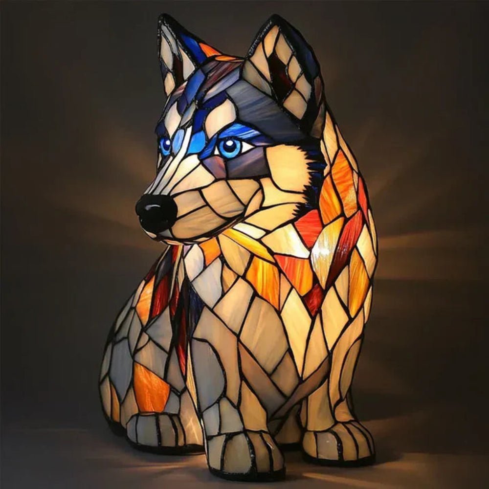 Table Lamp Glass Tiffany Style Dog Figure Warm Ambient Lighting