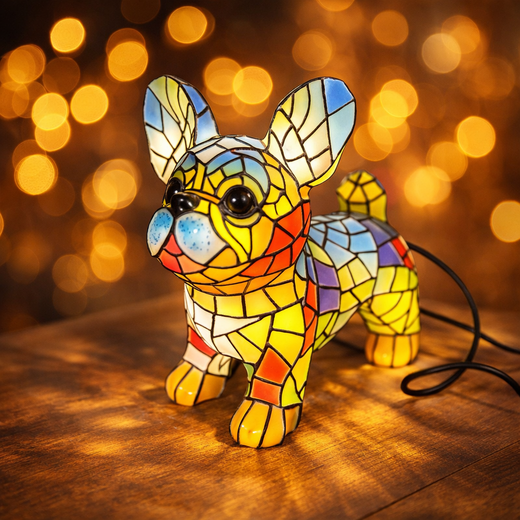 Lampada Bulldog Francese Figura Artistica Cane Illuminazione Interna