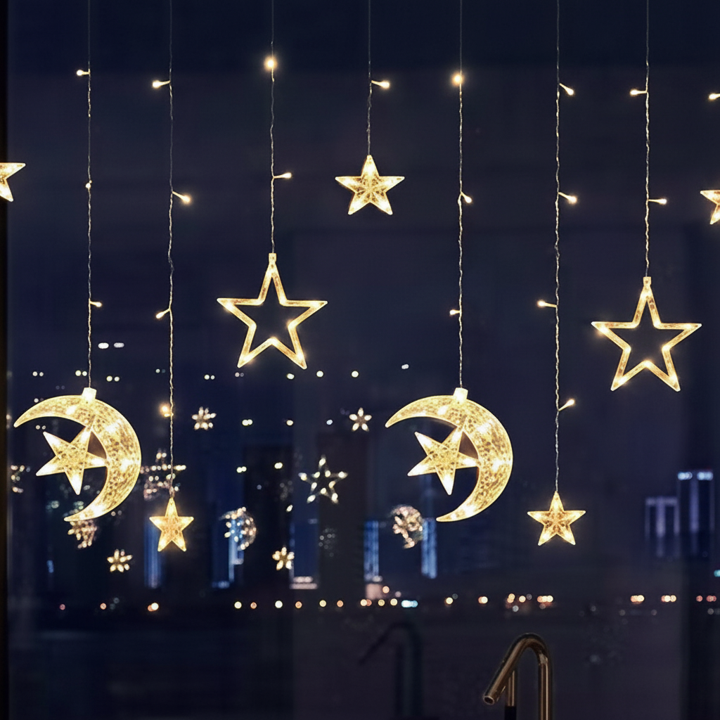LED Light Curtain Stars Window Christmas Decoration