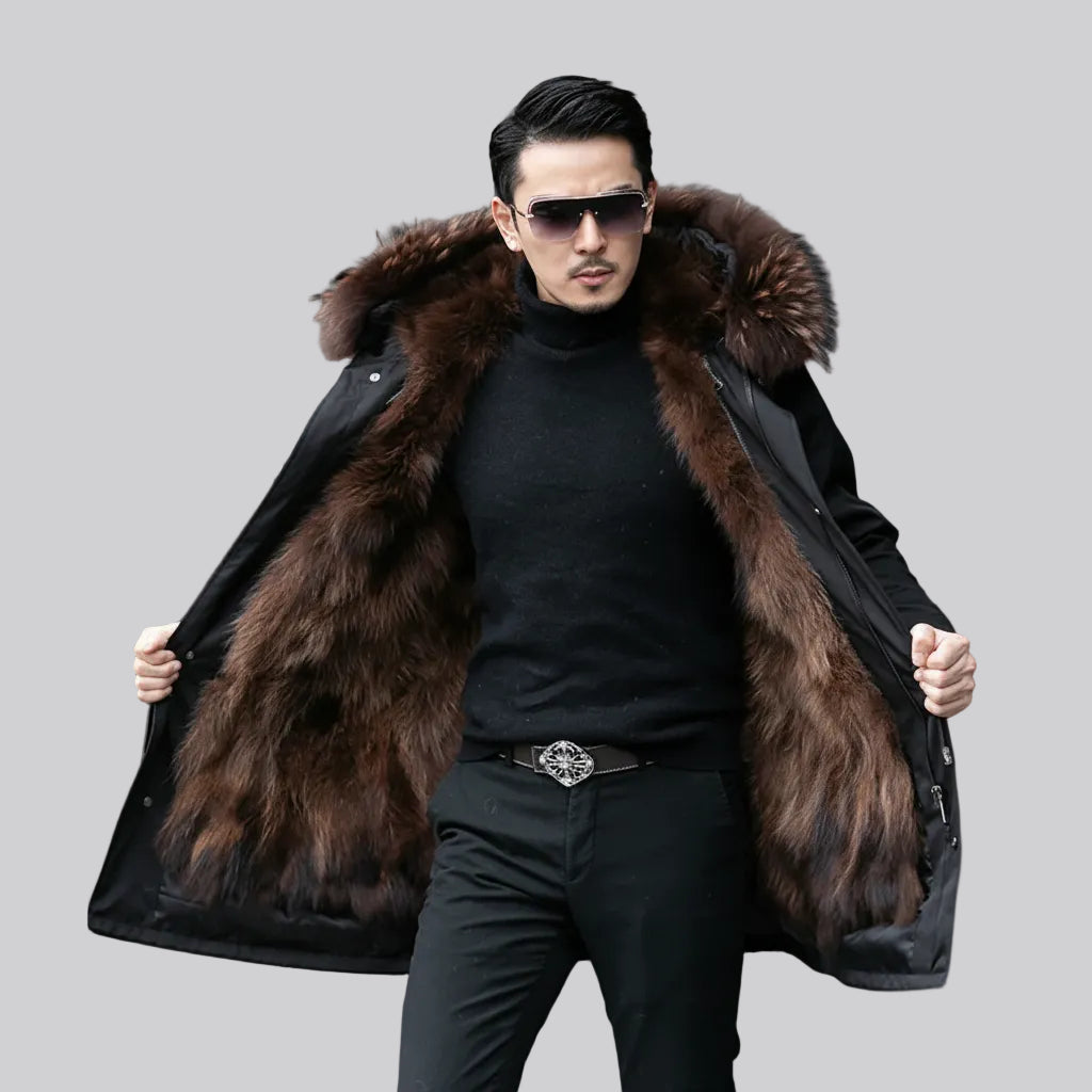 Men's Winter Jacket Faux Fur Hood Waterproof Outer Layer