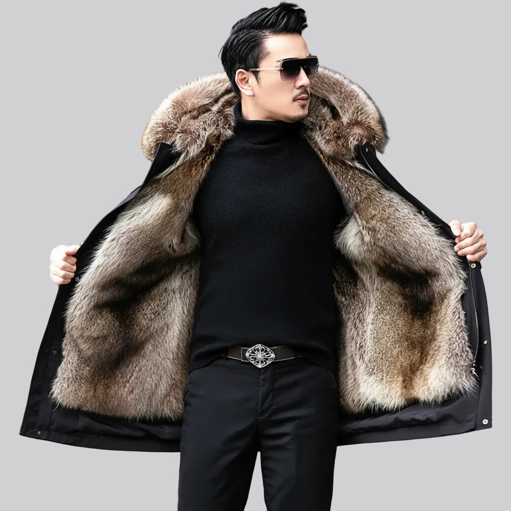 Men's Winter Jacket Faux Fur Hood Waterproof Outer Layer