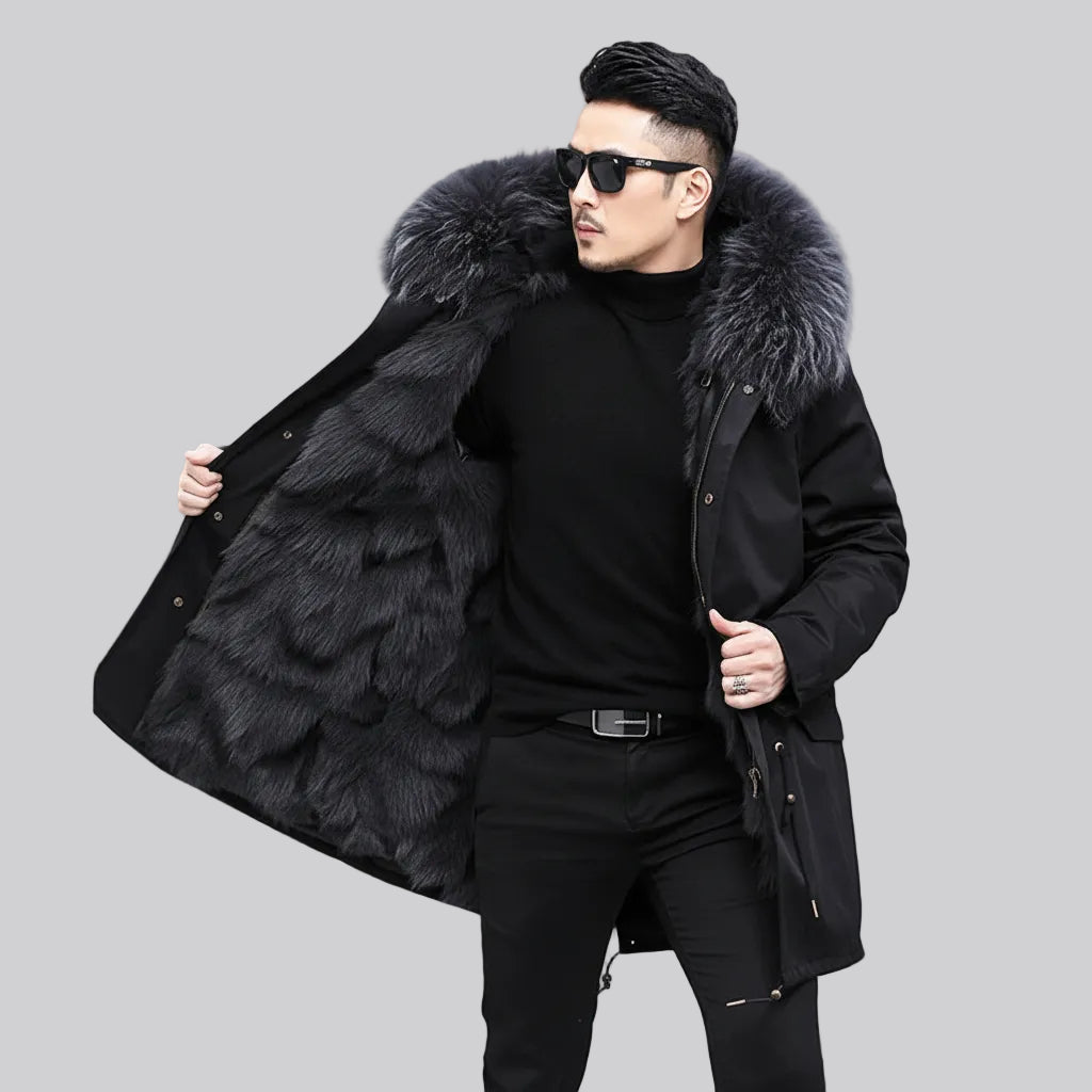 Men's Winter Jacket Faux Fur Hood Waterproof Outer Layer