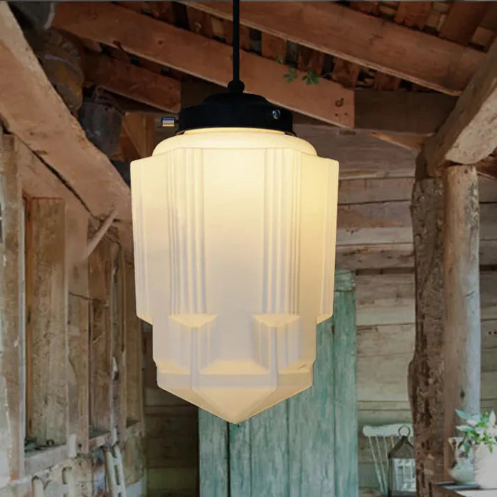FrostGeo - Lampada a sospensione geometrica vintage in vetro opaco per sala da pranzo e soggiorno