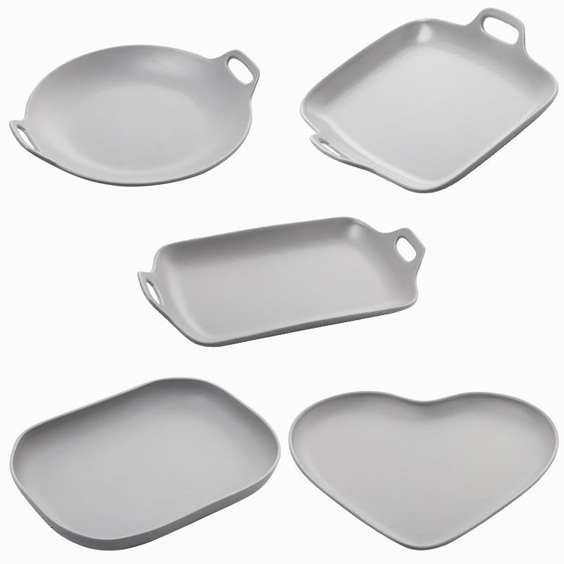 Rustic Style Melamine Dinnerware Trays Set with Handles