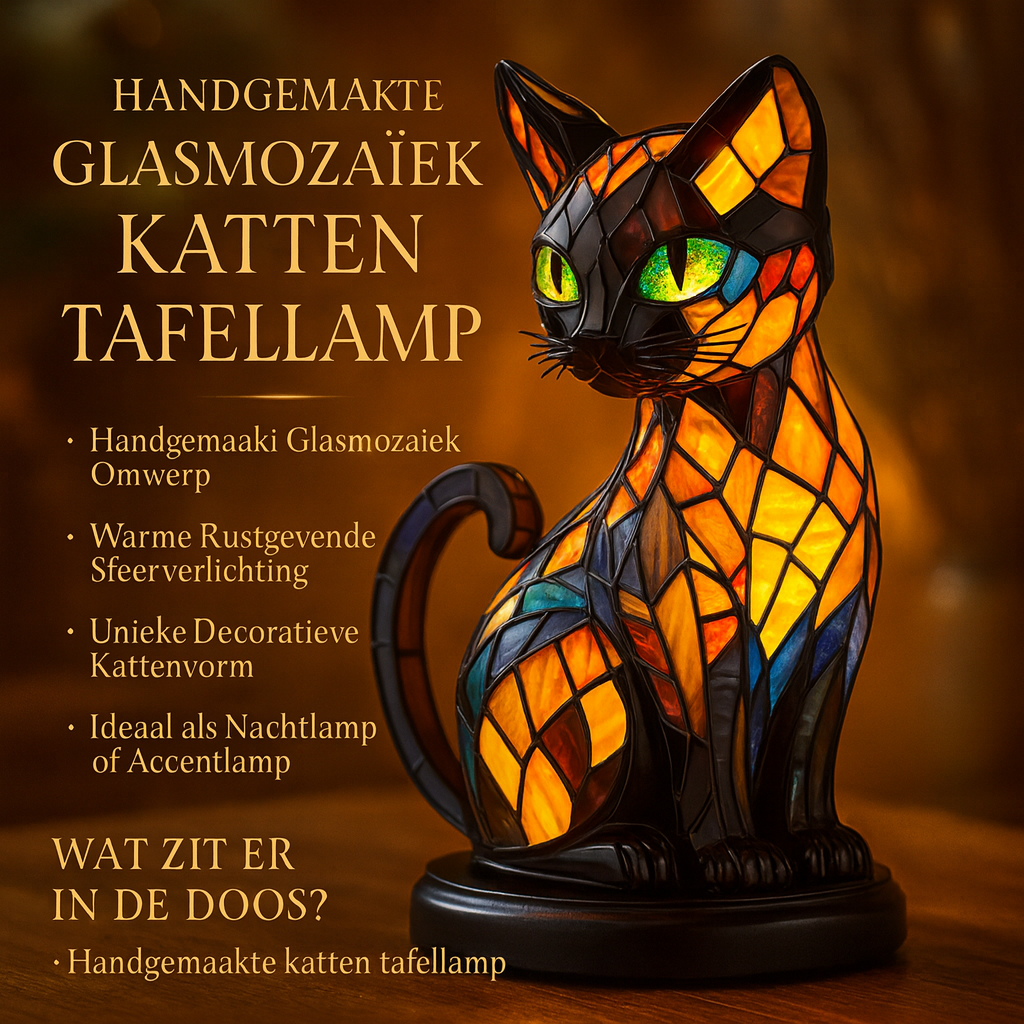 Lampada Tavolo Mosaico Vetro Gatto Luce Calda Decor