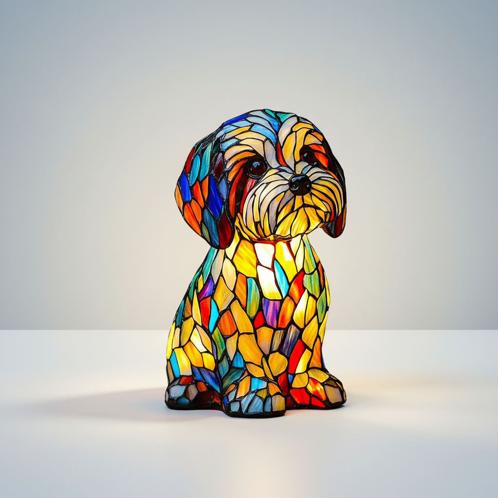 Candeeiro de Mesa Cão Lâmpada Noturna LED Mosaico Estilo Vidro Decoração