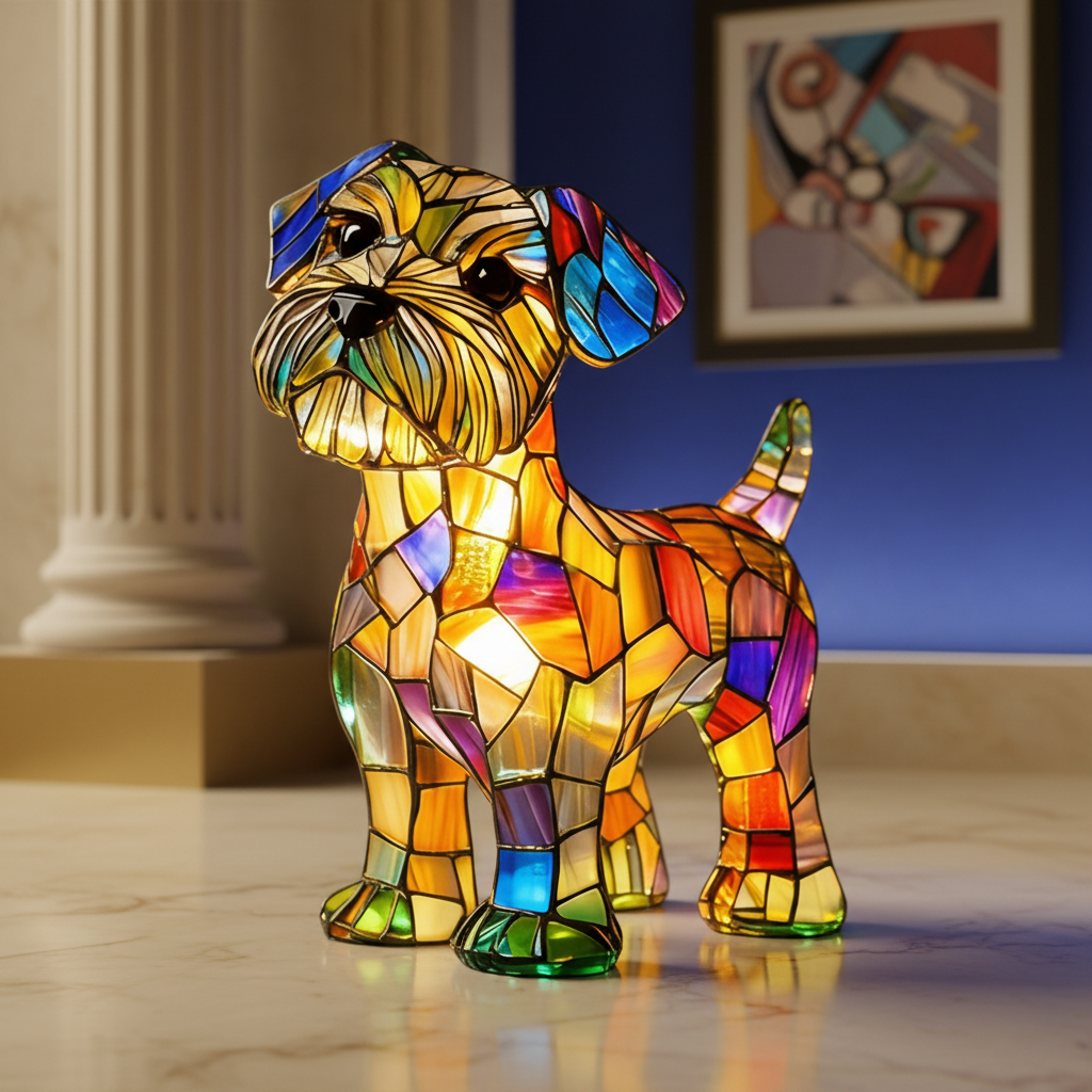 Candeeiro de Mesa Cão Lâmpada Noturna LED Mosaico Estilo Vidro Decoração