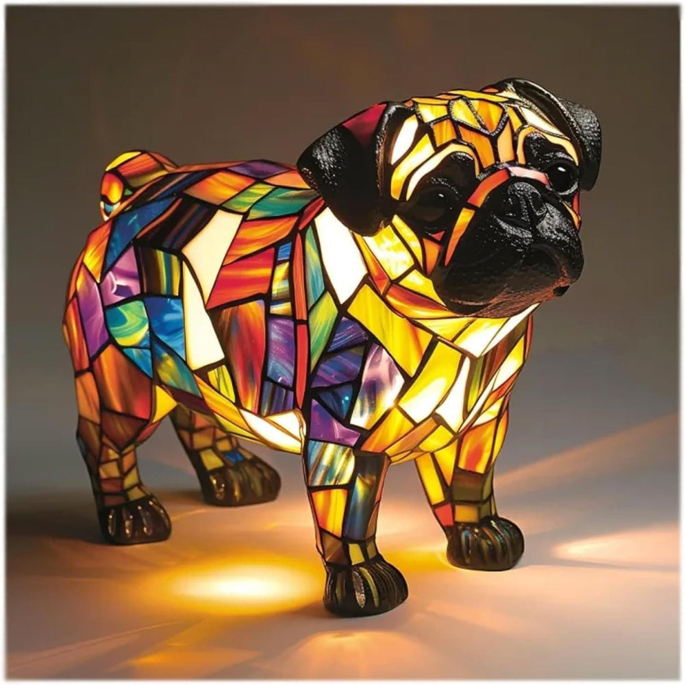 Candeeiro de Mesa Cão Lâmpada Noturna LED Mosaico Estilo Vidro Decoração