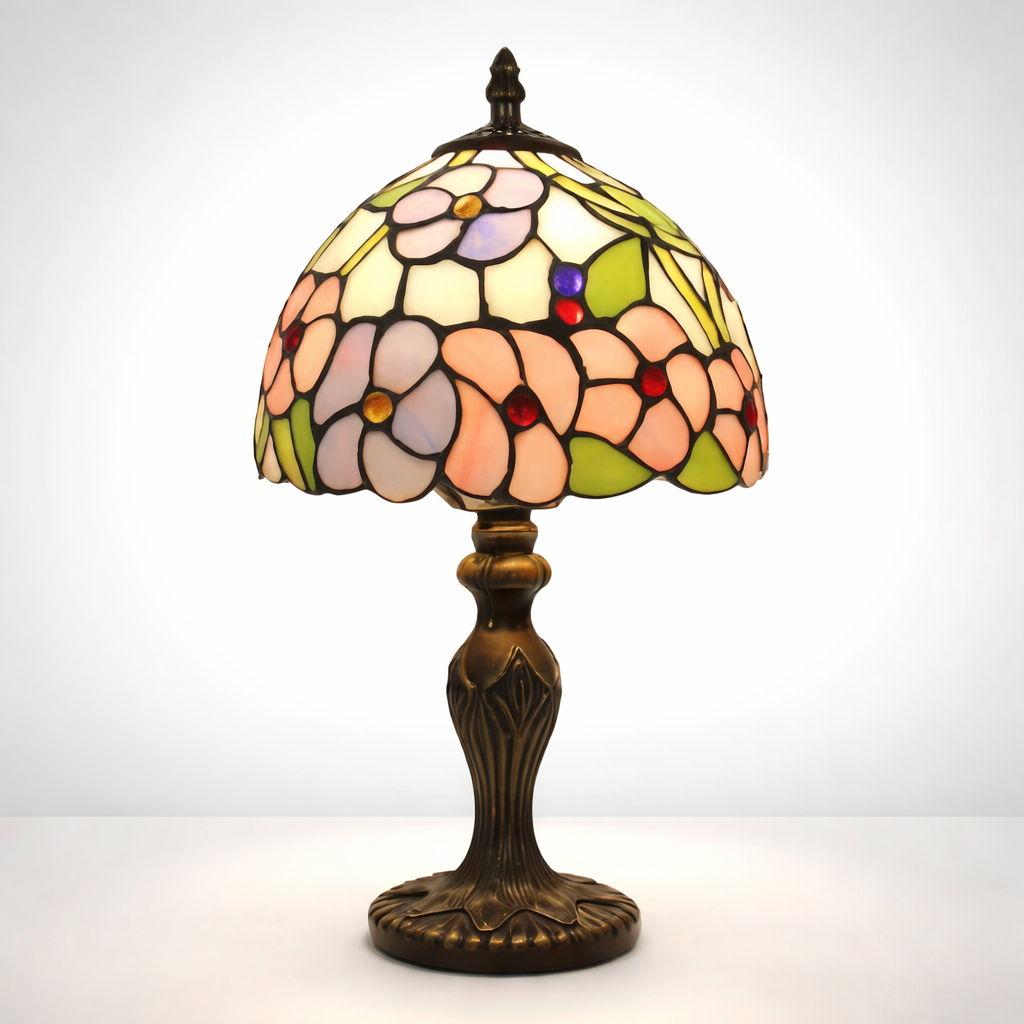 TiffanyGlow - Candeeiro de Mesa Tiffany Colorido com Abajur de Vidro