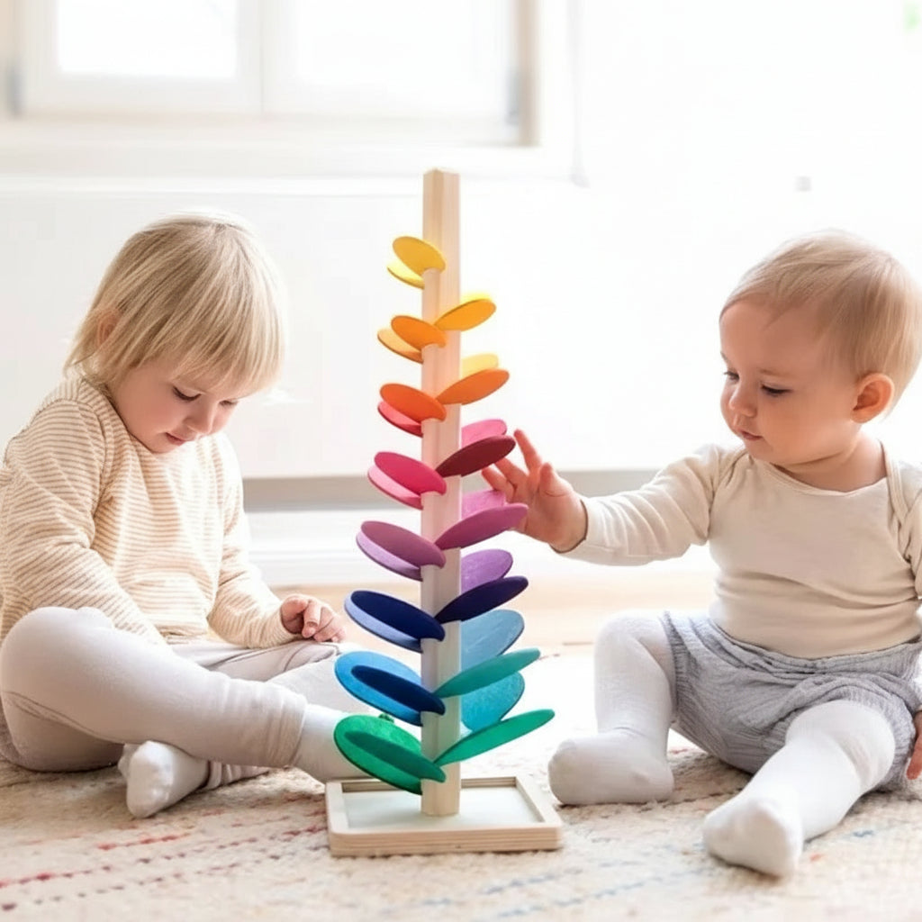 Wooden Montessori Toy Rainbow Marble Tower