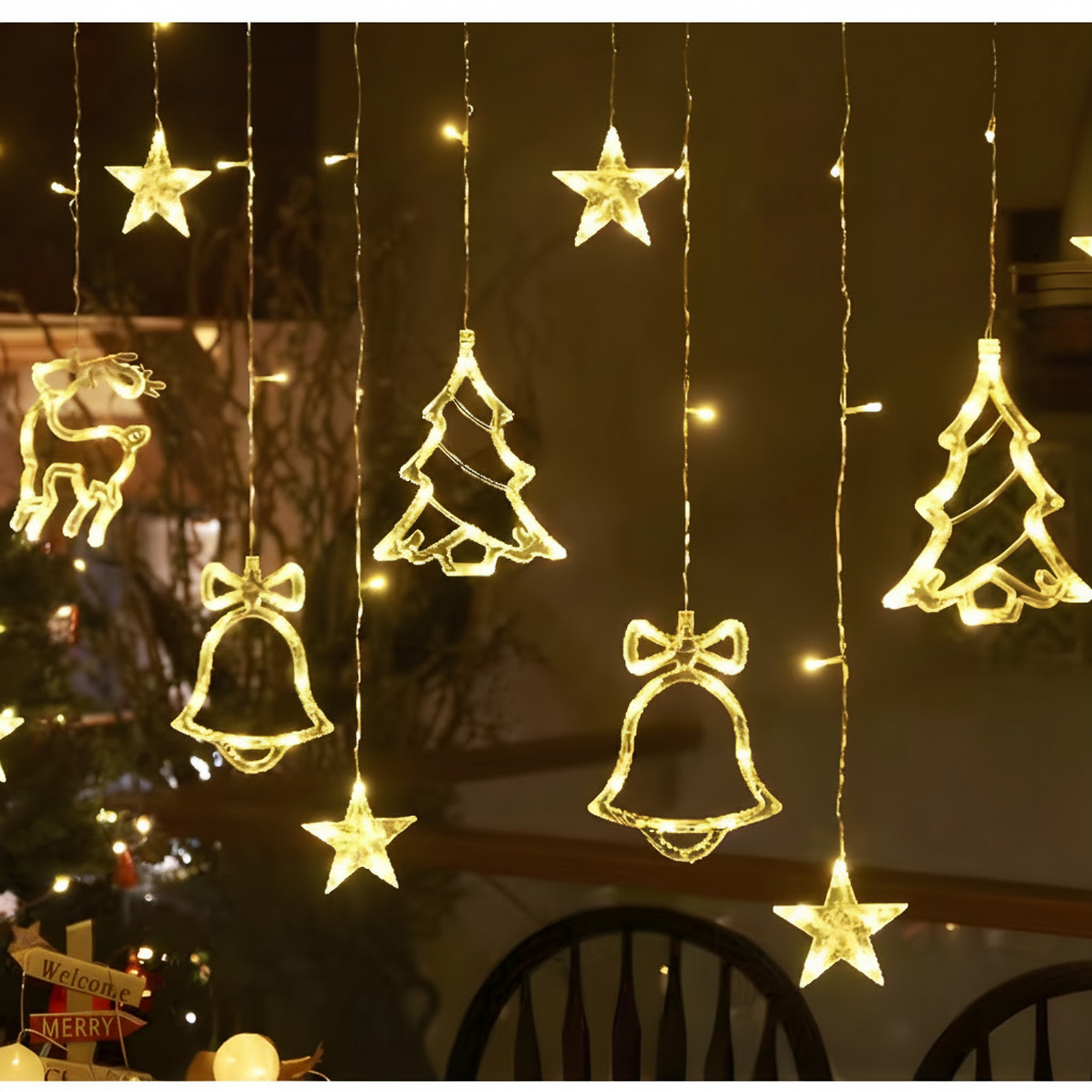 LED Light Curtain Stars Window Christmas Decoration