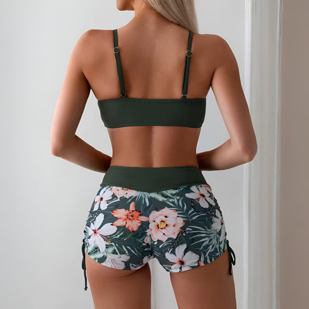 Bikini Donna Set Shorts Vita Alta Regolabile Spiaggia