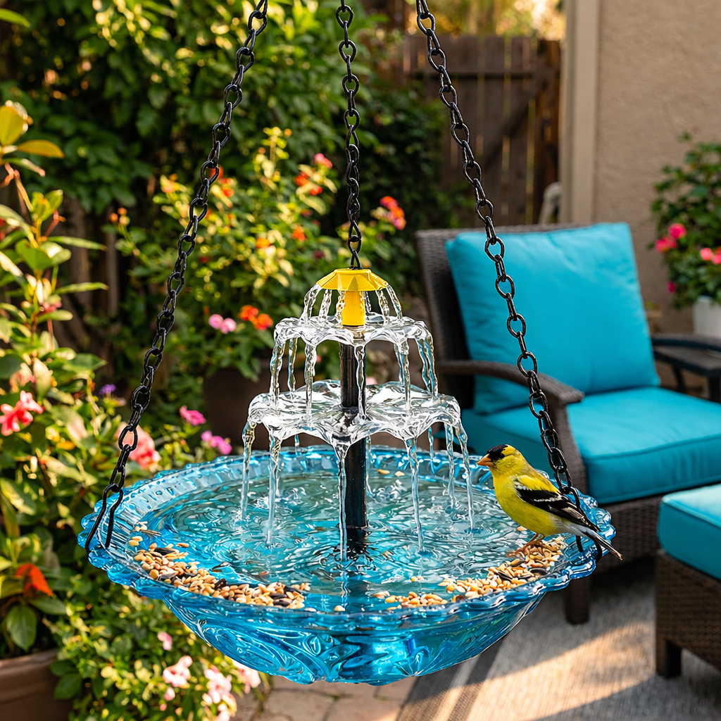Garden Fountain Solar Energy Hanging Birdbath Water Fountain Outdoor
