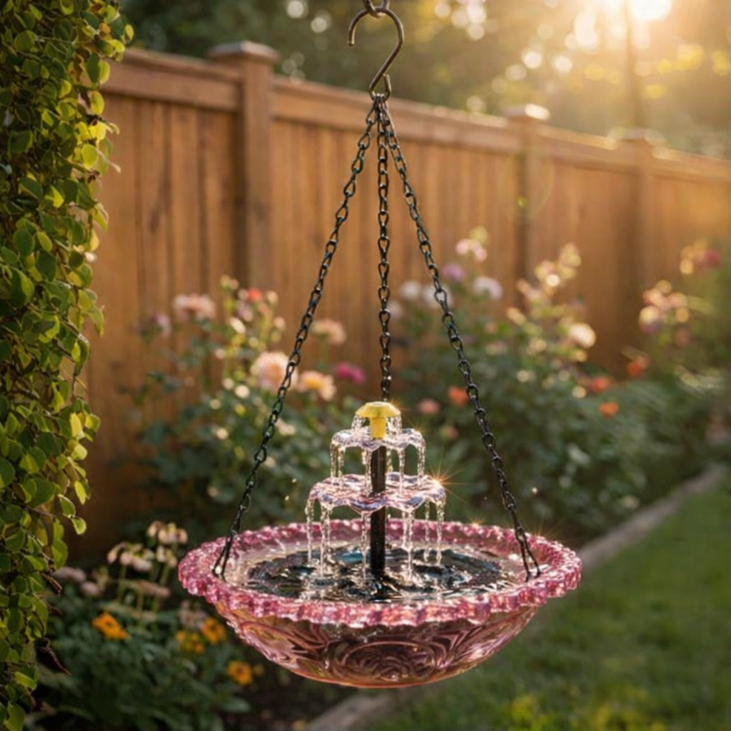 Garden Fountain Solar Energy Hanging Birdbath Water Fountain Outdoor