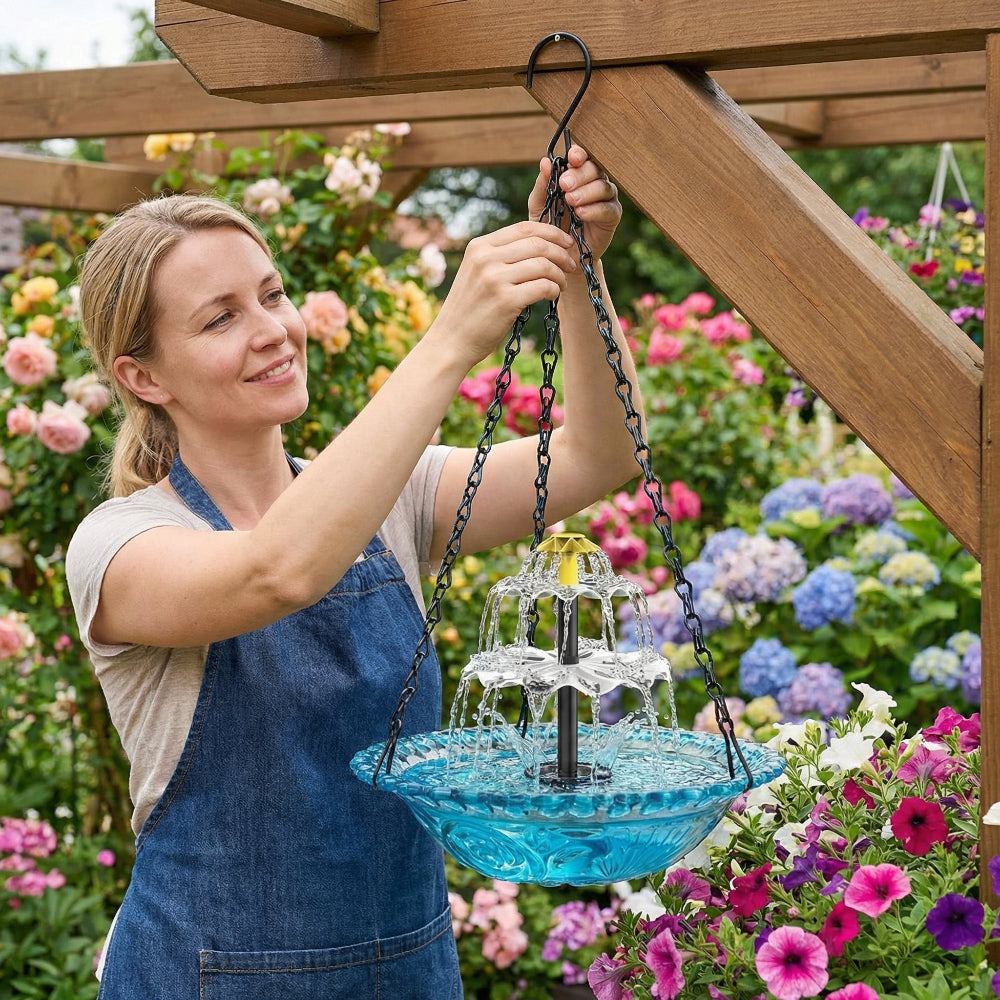 Garden Fountain Solar Energy Hanging Birdbath Water Fountain Outdoor