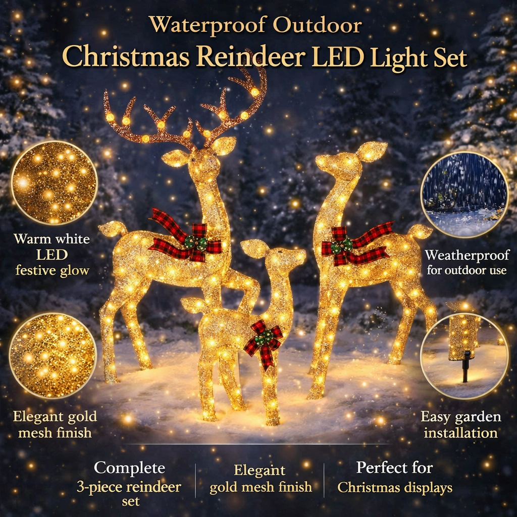 Garden Lighting Christmas Reindeer Set Waterproof LED Outdoor Decor