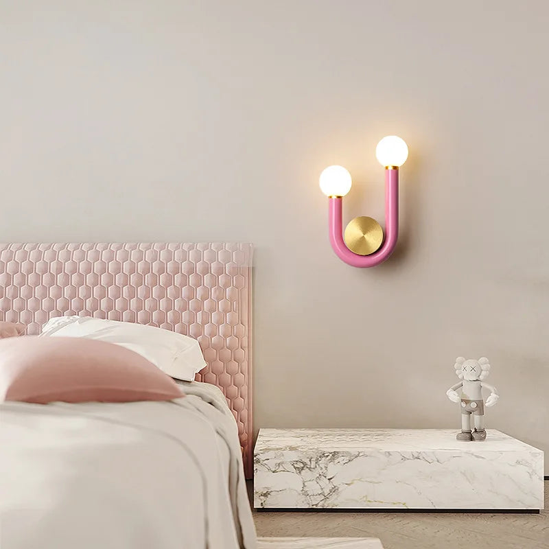 PinkLume – Candeeiro de Parede LED Moderno em Forma de U para Quarto de Dormir e Quarto de Criança