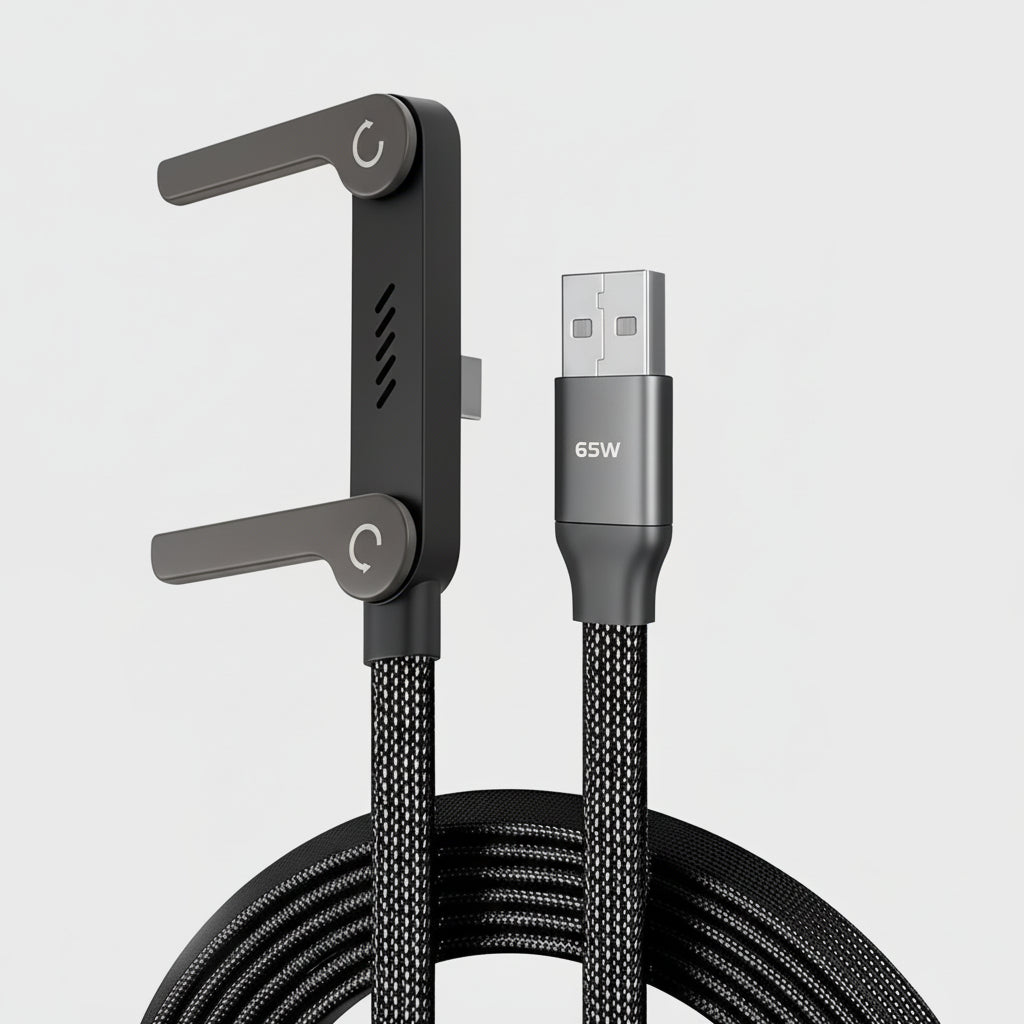 USB C Cable Phone Holder 90° Angle 65W Fast Charging