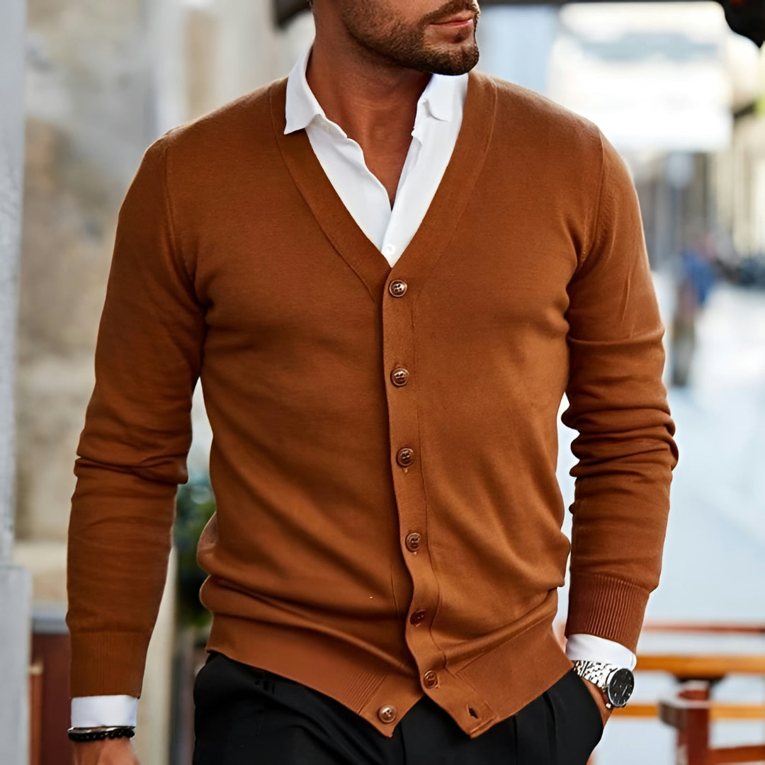 Uomo Maglione Bottoni Scollo V Slim Fit Casual