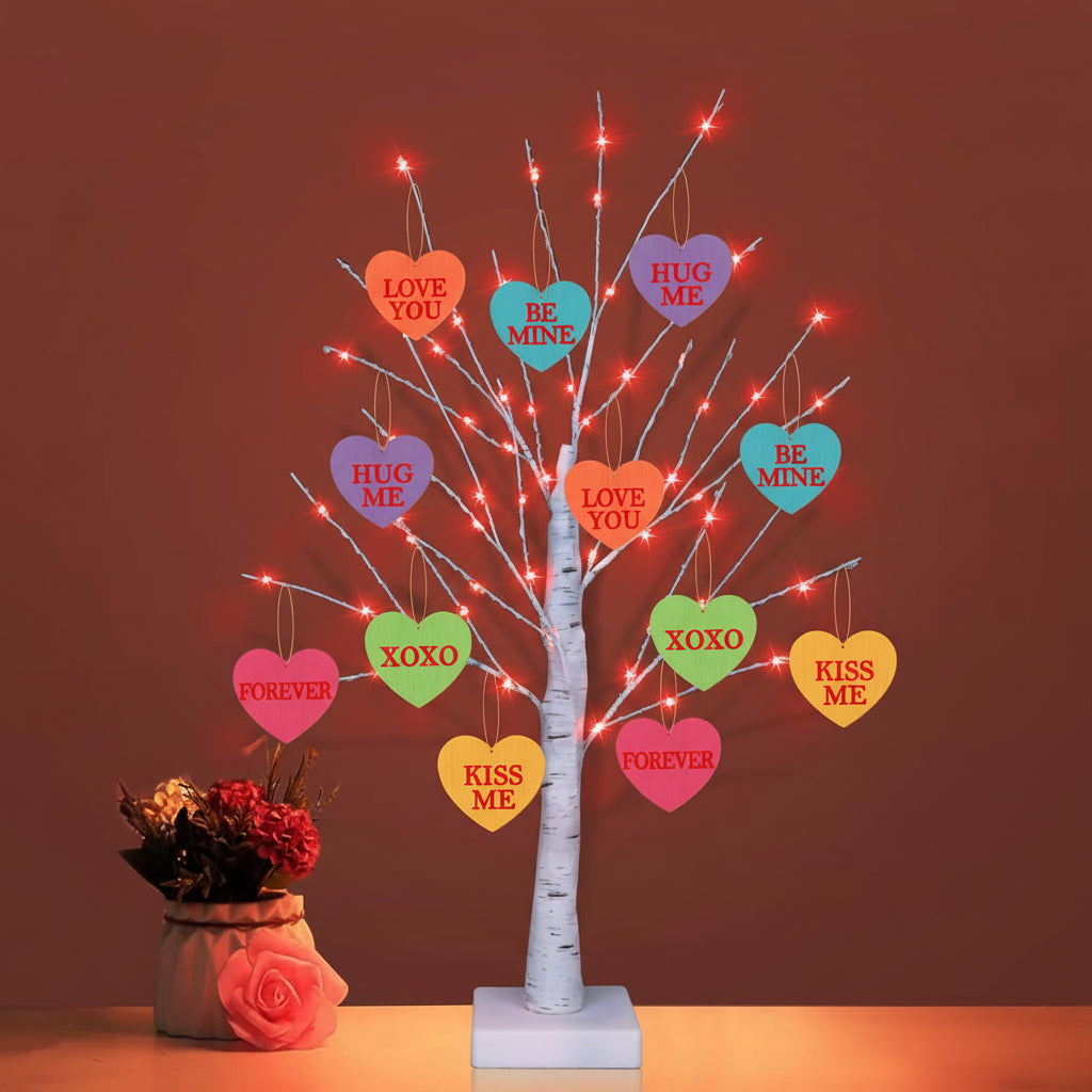 Albero San Valentino Illuminato Cuore Legno Ornamenti Timer