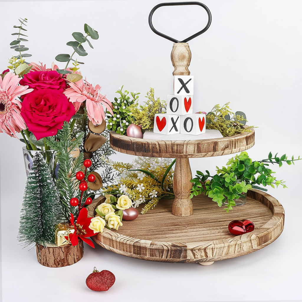 Wooden Valentine's Decoration XOXO Book Stack Hearts