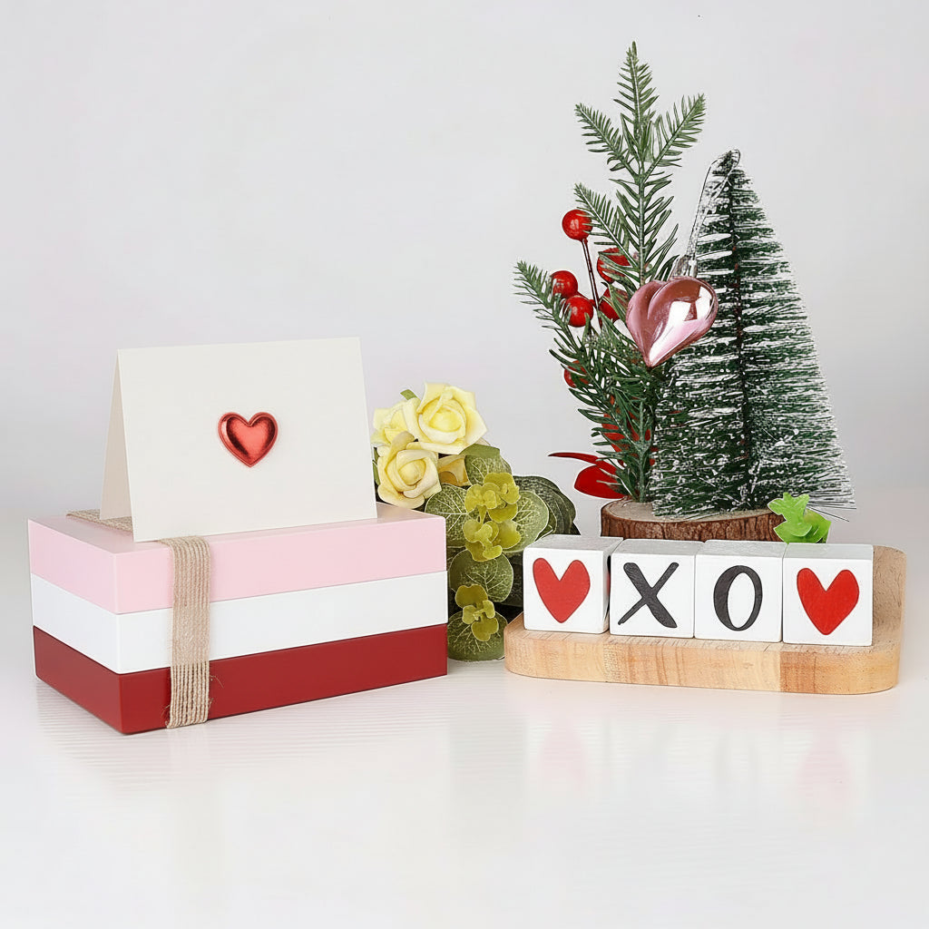 Wooden Valentine's Decoration XOXO Book Stack Hearts