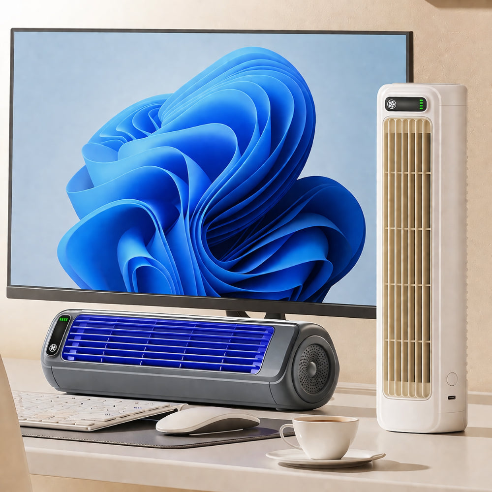Ventilatore portatile da scrivania a torre ricaricabile e silenzioso