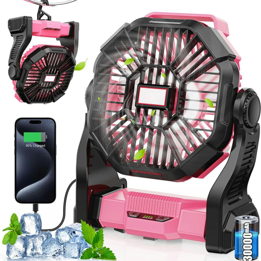Ventilatore Tavolo Campeggio Portatile LED Ricarica Rotante