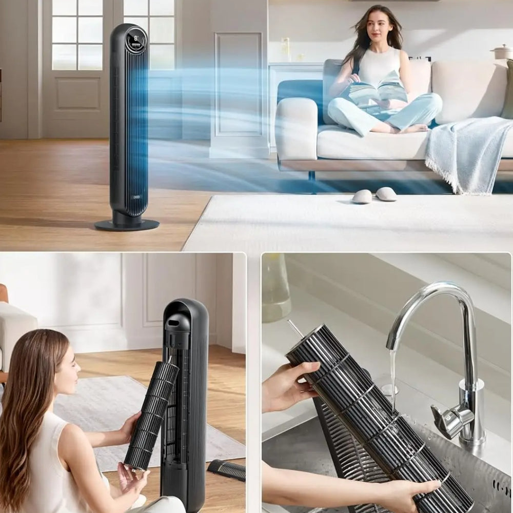 Ventilador de Torre Silencioso Oscilante com Temporizador para Quarto Interior