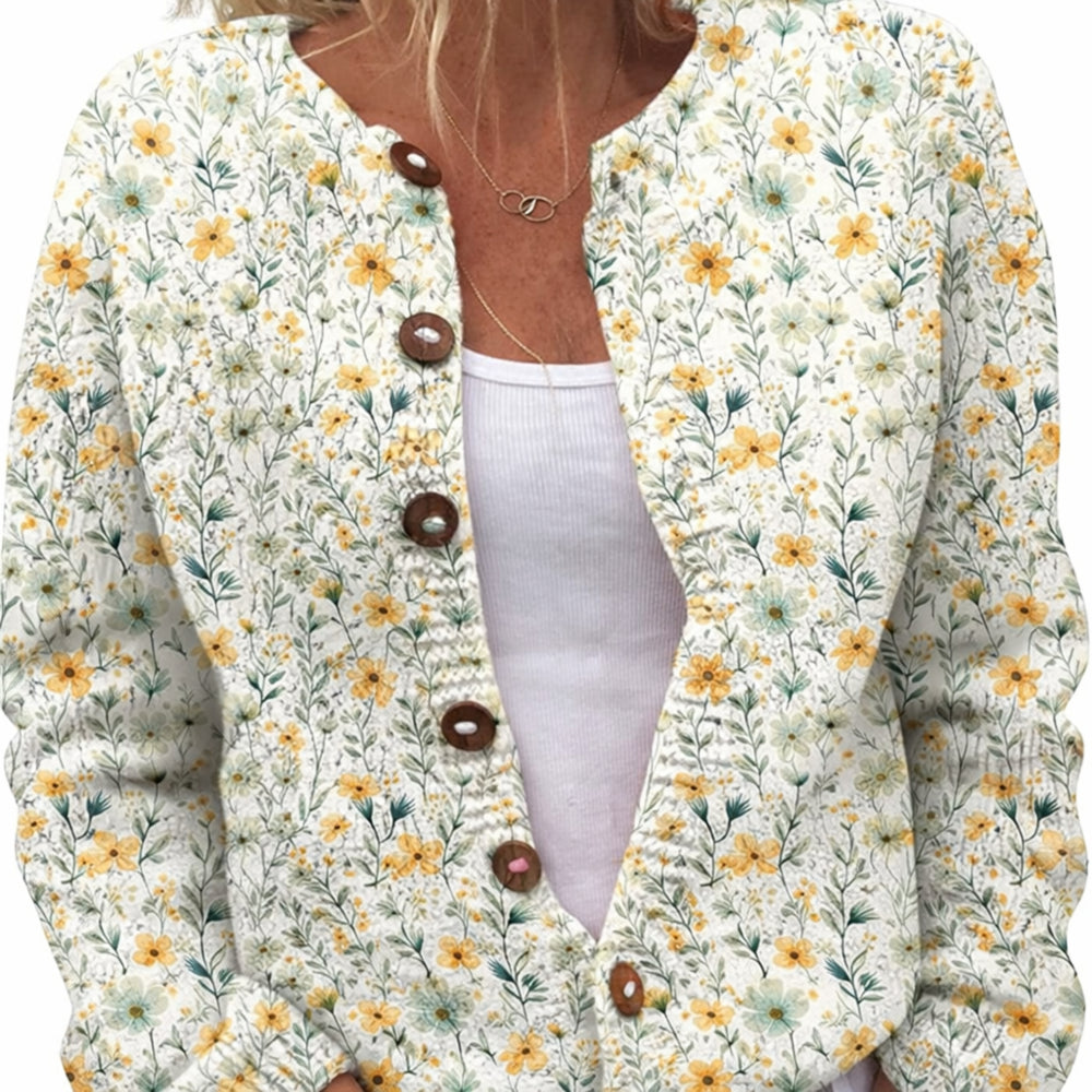 Colete Mulher Estampado Flores Malha Casual Ajuste Solto