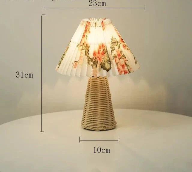 VintageGlow - Rattan Table Lamp, Foldable Night Light