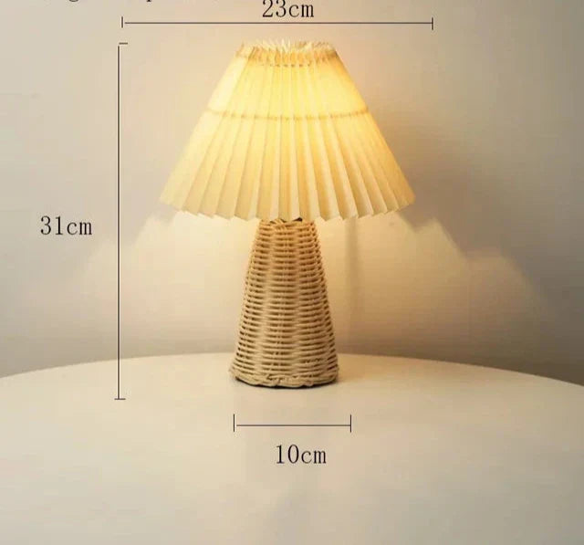 VintageGlow - Rattan Table Lamp, Foldable Night Light