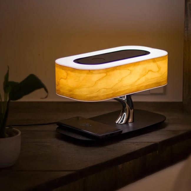 Lampada da tavolo Levensvreugde - Caricatore wireless e altoparlante Bluetooth