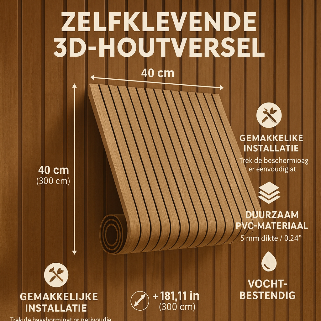 Revestimento de Parede com Aspeto de Madeira Painéis de Parede 3D Autocolantes feitos de PVC