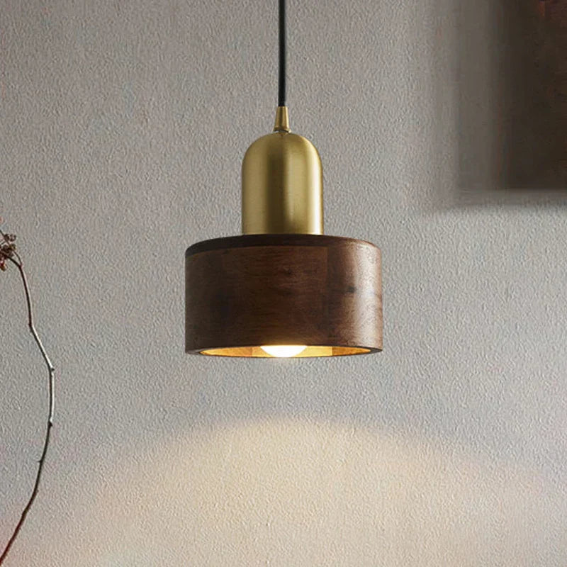 WalnutGlow - Lámpara colgante de madera de nogal y metal para sala de estar y comedor