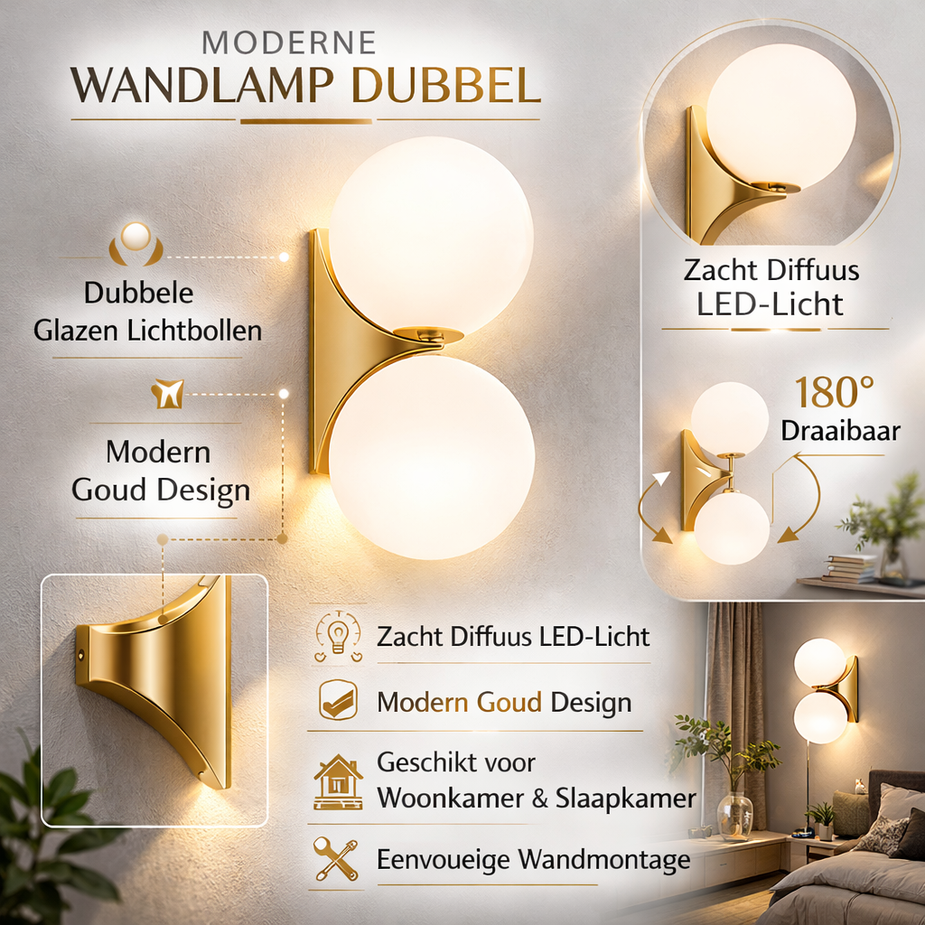 Wall Lights Modern Gold Glass Double Sconce