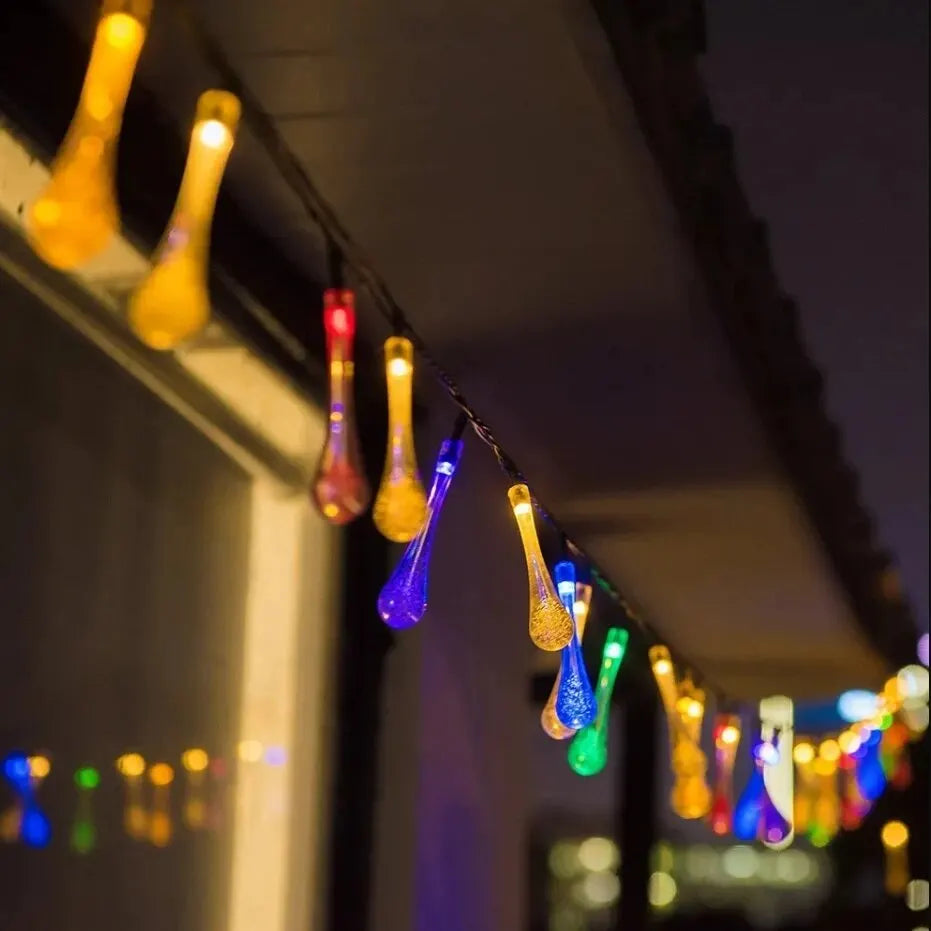 GlowDew - Solar Energy Water Drop String Lights – LED Outdoor Lighting, Weatherproof & Decorative