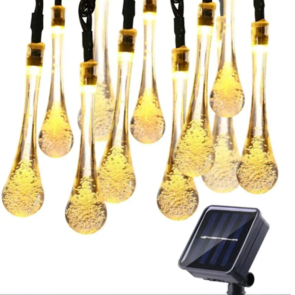 GlowDew - Solar Energy Water Drop String Lights – LED Outdoor Lighting, Weatherproof & Decorative