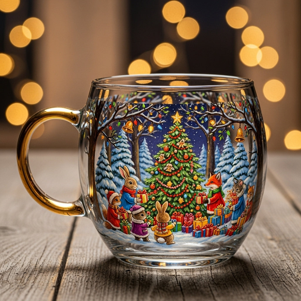 Tazza Vetro Design Invernale Natalizio Bevande Calde Decorazione Tavola