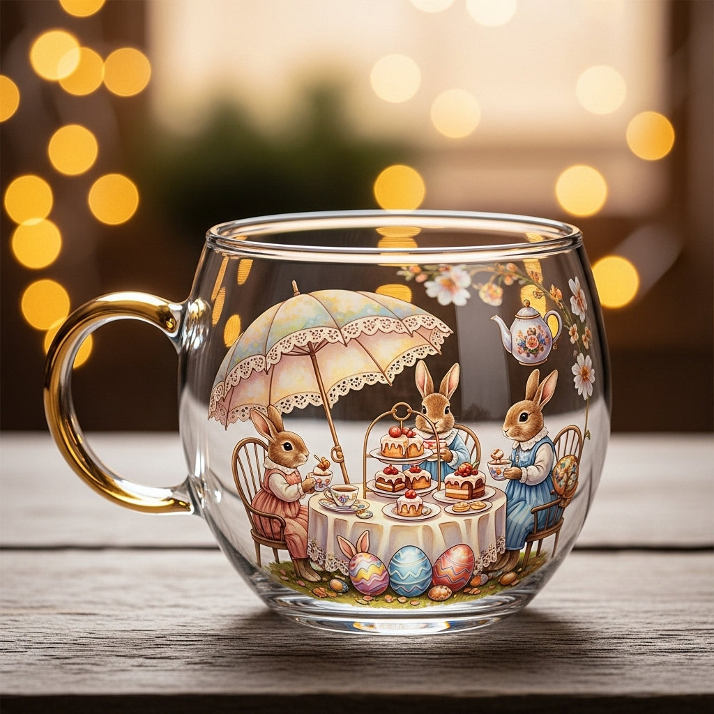 Glass Mug Christmas Winter Design Warm Drinks Table Decoration
