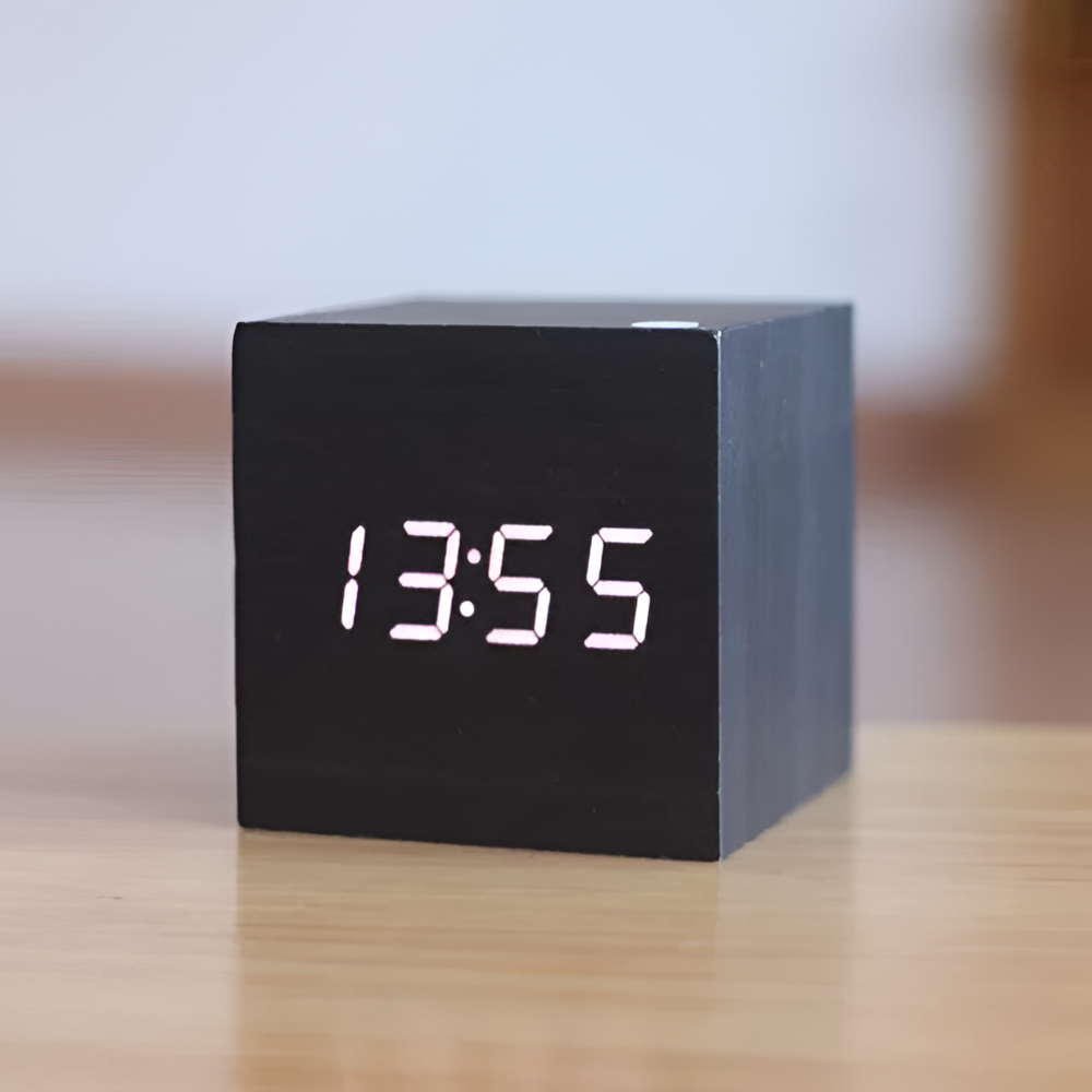 Alarm Clock Digital LED Wooden Desk Clock