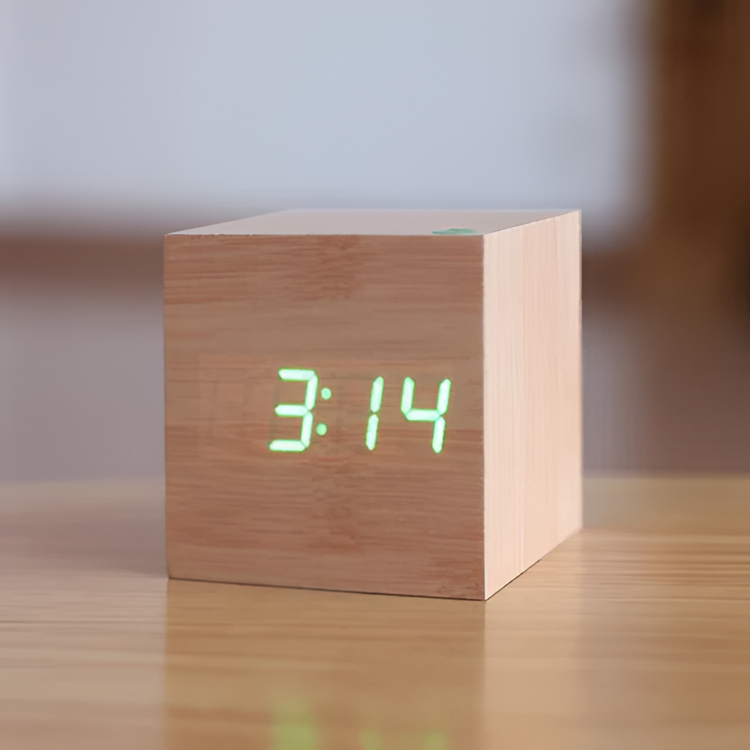 Alarm Clock Digital LED Wooden Desk Clock